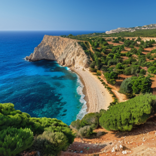 Home 11 A vibrant Mediterranean landscape in North Cyprus, showcasing the azure sea, red earth, and lush greenery, reflecting the influence of the region's natural beauty on local art.