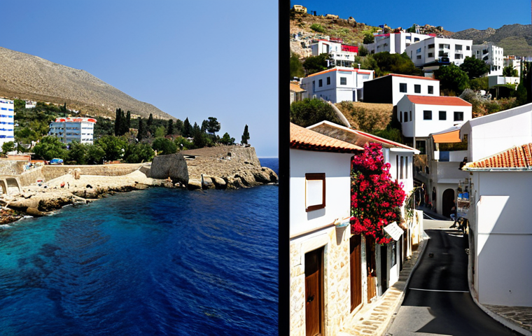 A divided island: Showcase the stark contrast between the Turkish Republic of Northern Cyprus (TRNC), with its dependence on Turkey and tourism, and the economically stable, EU-member Greek Cyprus. Visualize the economic disparity through contrasting cityscapes.