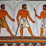 북키프로스 살라미스 유적 - "Ancient Salamis ruins, Roman bathhouse, mosaic floor details, fully clothed tourists exploring, app...