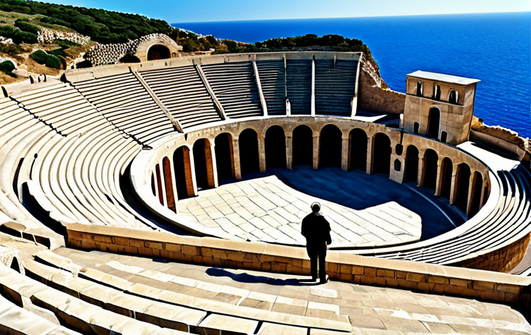 북키프로스 살라미스 유적 - "Ancient Salamis ruins, Roman bathhouse, mosaic floor details, fully clothed tourists exploring, app...