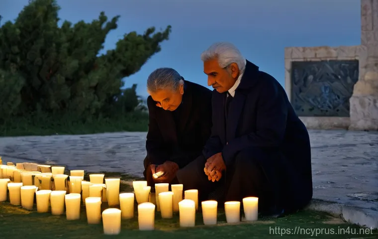북키프로스 사건 사고 - **Prompt:** A solemn and respectful memorial gathering in Northern Cyprus, commemorating the tragic ...